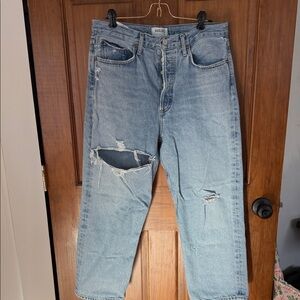 Agolde women’s Light Blue Distressed 90’s Relaxed Jeans, size 28